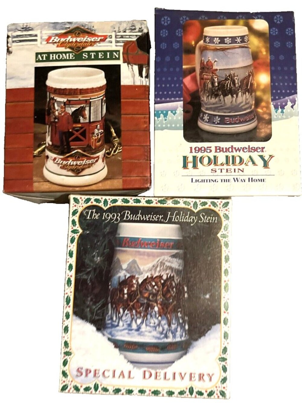 Vintage Holiday Home Budweiser Steins Clydesdales 90s Lot Of 3